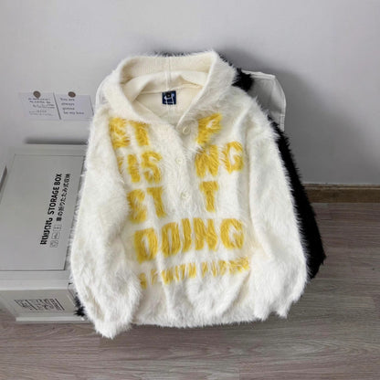 Vintage Soft Mink Fur Letter Hoodie Men's Winter Lazy Mohair Knit Sweater Pullover Outerwear - 𝐝𝐮𝐯𝐥𝐚𝐬𝐡𝐨𝐩.𝐜𝐨𝐦