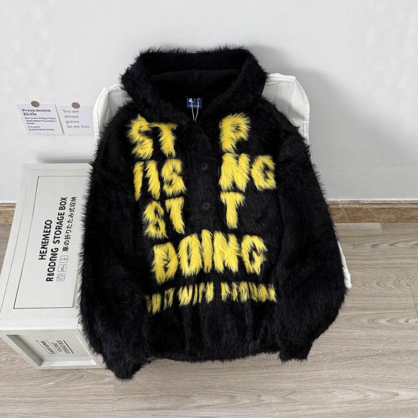 Vintage Soft Mink Fur Letter Hoodie Men's Winter Lazy Mohair Knit Sweater Pullover Outerwear - 𝐝𝐮𝐯𝐥𝐚𝐬𝐡𝐨𝐩.𝐜𝐨𝐦