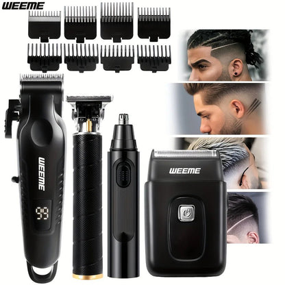 WEEME 4 in 1 Men Grooming Kit LCD Display USB Rechargeable Hair Clipper Beard Trimmer Nose Trimmer T - Blade Shaver Gift for Dad - 𝐝𝐮𝐯𝐥𝐚𝐬𝐡𝐨𝐩.𝐜𝐨𝐦