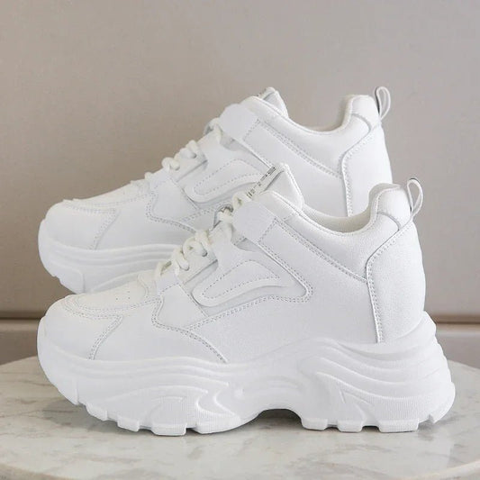 White Platform Women's Sneakers 2024 Spring Lace - Up Thick Bottom Vulcanize Shoes Woman Pu Leather Breathable Sports Shoes Ladies - 𝐃𝐔𝐕𝐋𝐀𝐒𝐇𝐎𝐏