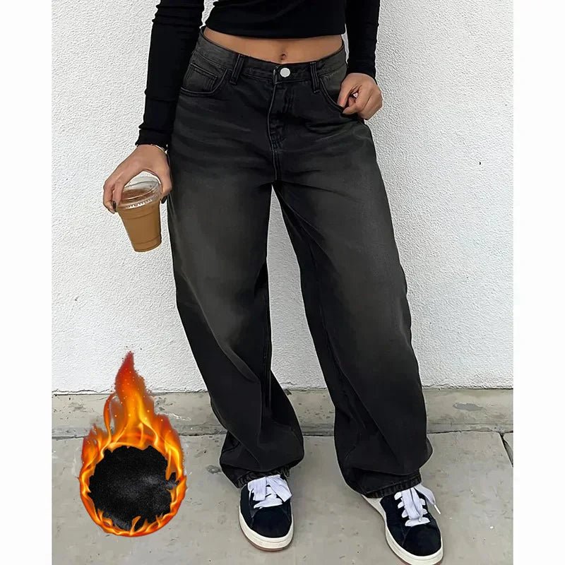 Winter Lady Plush Thermal High Waist Thin Jeans Girls Fleece Snow Warm Denim Pants Female Comfortable Straight Leg Trousers - 𝐃𝐔𝐕𝐋𝐀𝐒𝐇𝐎𝐏