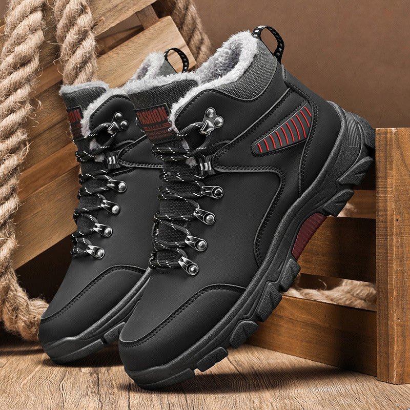 Winter new warm cotton shoes with added fleece outdoor hiking shoes thick soled snow boots high top men's shoes - 𝐃𝐔𝐕𝐋𝐀𝐒𝐇𝐎𝐏