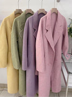 Winter Popular New Long Mulberry Silk Woolen Overcoat Women Double Breasted Lacing Belt Classic Pink Loose Wool Coat Jacket - 𝐃𝐔𝐕𝐋𝐀𝐒𝐇𝐎𝐏