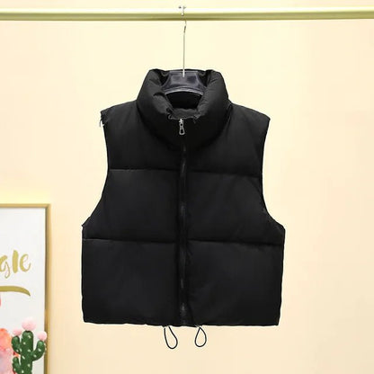 Winter Short Down Sleeveless Vest Women Warm Stand Collar Zipper Jacket Casual Fashion Quilted Cropped Coats Street Outerwears - 𝐝𝐮𝐯𝐥𝐚𝐬𝐡𝐨𝐩.𝐜𝐨𝐦