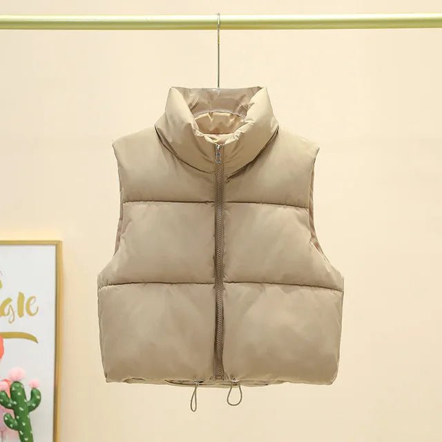 Winter Short Down Sleeveless Vest Women Warm Stand Collar Zipper Jacket Casual Fashion Quilted Cropped Coats Street Outerwears - 𝐝𝐮𝐯𝐥𝐚𝐬𝐡𝐨𝐩.𝐜𝐨𝐦