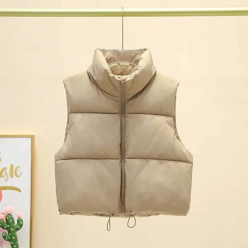 Winter Short Down Sleeveless Vest Women Warm Stand Collar Zipper Jacket Casual Fashion Quilted Cropped Coats Street Outerwears - 𝐝𝐮𝐯𝐥𝐚𝐬𝐡𝐨𝐩.𝐜𝐨𝐦