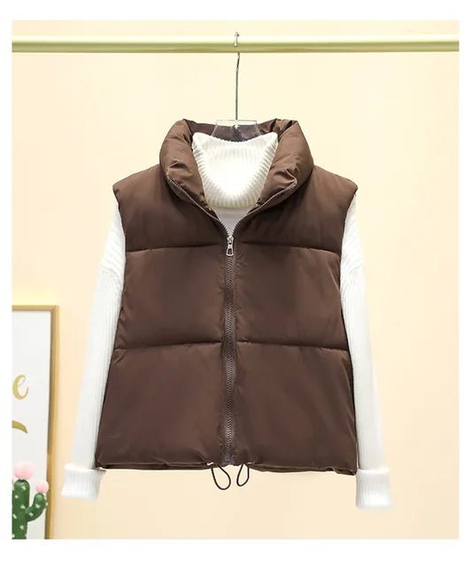 Winter Short Down Sleeveless Vest Women Warm Stand Collar Zipper Jacket Casual Fashion Quilted Cropped Coats Street Outerwears - 𝐝𝐮𝐯𝐥𝐚𝐬𝐡𝐨𝐩.𝐜𝐨𝐦