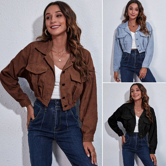 Women Fall And Winter Corduroy Jacket Long Sleeve Short Jacket - 𝐝𝐮𝐯𝐥𝐚𝐬𝐡𝐨𝐩.𝐜𝐨𝐦