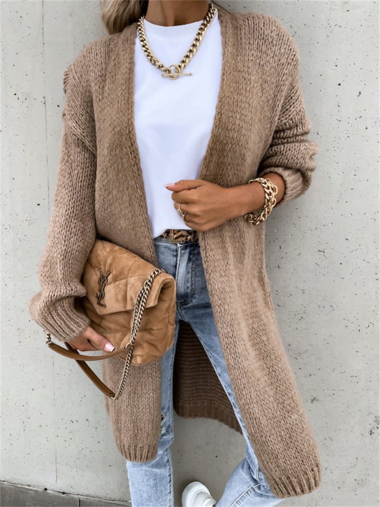 Women Gilet cardigan mi - long en maille ample, couleur unie, manches longues, style automne/hiver - 𝐃𝐔𝐕𝐋𝐀𝐒𝐇𝐎𝐏