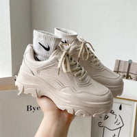 Women Leather Flat Shoes Autumn Fashion Lace Up Casual Fashion Thick Soled Breathable Inner Heightening Round Toe White Sneakers - 𝐃𝐔𝐕𝐋𝐀𝐒𝐇𝐎𝐏