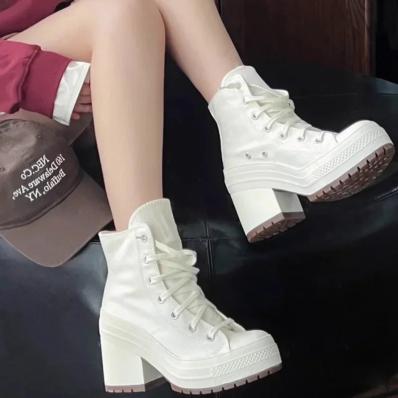 Women Platform Sneakers Luxury Brand Women Boots Fashion Outdoor Skateboard Shoes Women High Top Canvas Sneaker Plus Size 36 - 42 - 𝐃𝐔𝐕𝐋𝐀𝐒𝐇𝐎𝐏