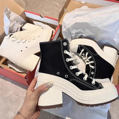 Women Platform Sneakers Luxury Brand Women Boots Fashion Outdoor Skateboard Shoes Women High Top Canvas Sneaker Plus Size 36 - 42 - 𝐃𝐔𝐕𝐋𝐀𝐒𝐇𝐎𝐏