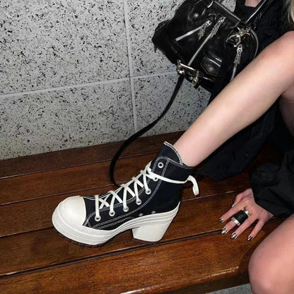Women Platform Sneakers Luxury Brand Women Boots Fashion Outdoor Skateboard Shoes Women High Top Canvas Sneaker Plus Size 36 - 42 - 𝐃𝐔𝐕𝐋𝐀𝐒𝐇𝐎𝐏