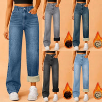 Women Winter Thciken Fleece Warm Denim Jeans Ladies High Street Straight Pants - 𝐃𝐔𝐕𝐋𝐀𝐒𝐇𝐎𝐏