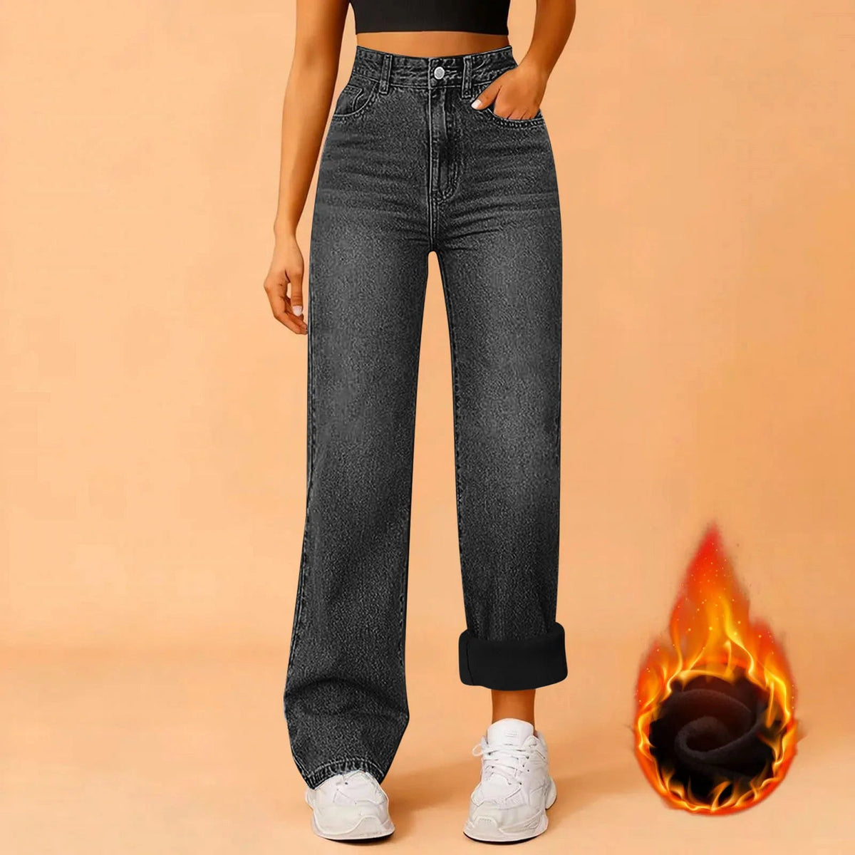 Women Winter Thciken Fleece Warm Denim Jeans Ladies High Street Straight Pants - 𝐃𝐔𝐕𝐋𝐀𝐒𝐇𝐎𝐏