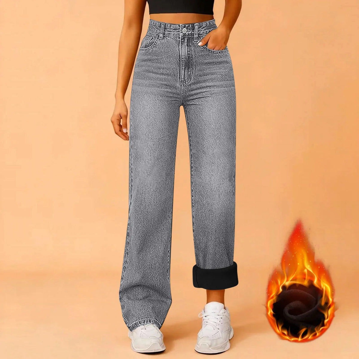 Women Winter Thciken Fleece Warm Denim Jeans Ladies High Street Straight Pants - 𝐃𝐔𝐕𝐋𝐀𝐒𝐇𝐎𝐏