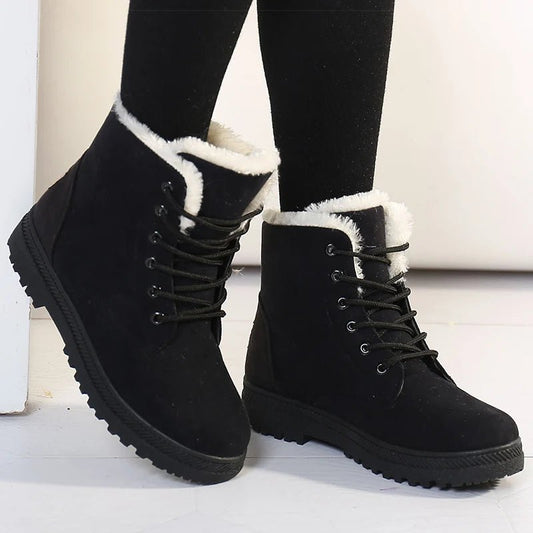 Women's Boots Warm Fur Botas Mujer 2025 Winter Shoes For Woman Snow Boots Low Heels Ankle Boots Winter Black Footwear Female - 𝐃𝐔𝐕𝐋𝐀𝐒𝐇𝐎𝐏