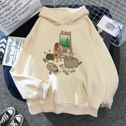 Women's cat hooded sweatshirt 2024 cartoon costume Korean Harajuku Kawai style oversized - 𝐃𝐔𝐕𝐋𝐀𝐒𝐇𝐎𝐏