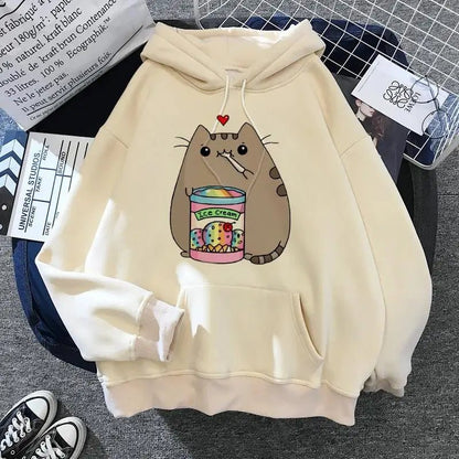 Women's cat hooded sweatshirt 2024 cartoon costume Korean Harajuku Kawai style oversized - 𝐃𝐔𝐕𝐋𝐀𝐒𝐇𝐎𝐏