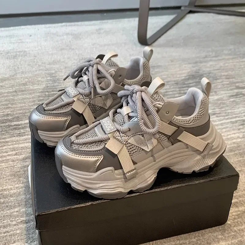 Women's Chunky Sneakers Breathable Mesh Platform Sports Shoes Woman Fashion Lace Up Thick Sole Casual Mujer 2024 - 𝐃𝐔𝐕𝐋𝐀𝐒𝐇𝐎𝐏