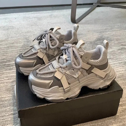 Women's Chunky Sneakers Breathable Mesh Platform Sports Shoes Woman Fashion Lace Up Thick Sole Casual Mujer 2024 - 𝐃𝐔𝐕𝐋𝐀𝐒𝐇𝐎𝐏