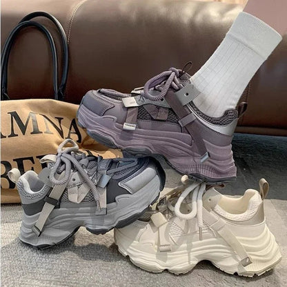 Women's Chunky Sneakers Breathable Mesh Platform Sports Shoes Woman Fashion Lace Up Thick Sole Casual Mujer 2024 - 𝐃𝐔𝐕𝐋𝐀𝐒𝐇𝐎𝐏