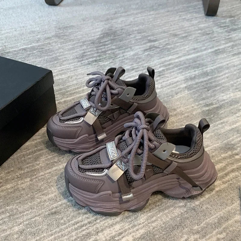 Women's Chunky Sneakers Breathable Mesh Platform Sports Shoes Woman Fashion Lace Up Thick Sole Casual Mujer 2024 - 𝐃𝐔𝐕𝐋𝐀𝐒𝐇𝐎𝐏