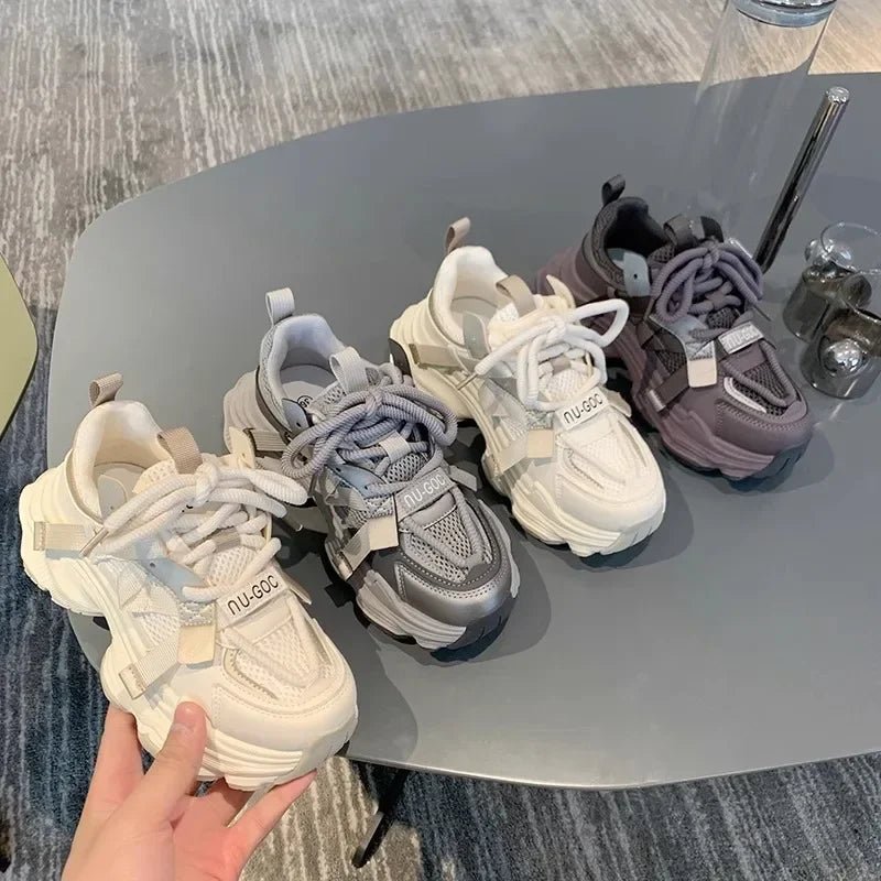 Women's Chunky Sneakers Breathable Mesh Platform Sports Shoes Woman Fashion Lace Up Thick Sole Casual Mujer 2024 - 𝐃𝐔𝐕𝐋𝐀𝐒𝐇𝐎𝐏