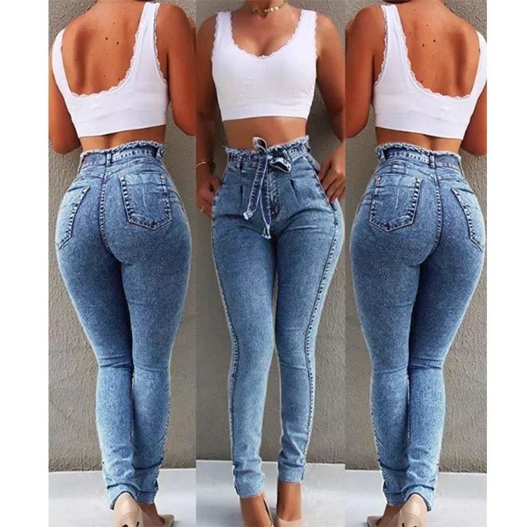 Women's Clothing Jeans Slim Stretch Tassel Belt High Waist Jeans Denim Pants Skinny Ankle Length Bleached - 𝐝𝐮𝐯𝐥𝐚𝐬𝐡𝐨𝐩.𝐜𝐨𝐦