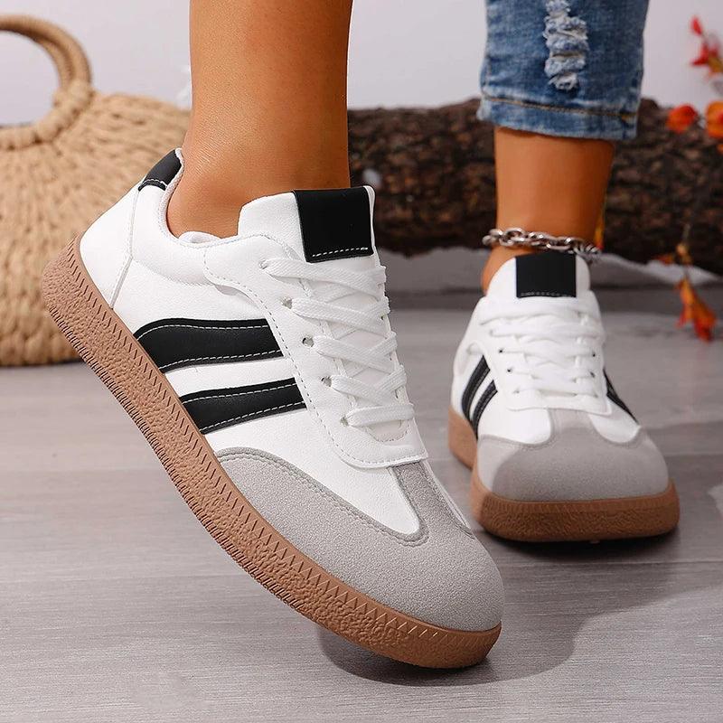 Women's Fashion Wine Red Flat Sneakers 2026 Spring White Striped Thick Sole Casual Shoes Woman Light Streetwear Vulcanize Shoes - 𝐃𝐔𝐕𝐋𝐀𝐒𝐇𝐎𝐏