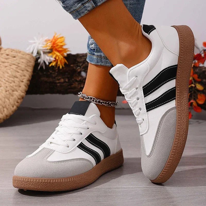 Women's Fashion Wine Red Flat Sneakers 2026 Spring White Striped Thick Sole Casual Shoes Woman Light Streetwear Vulcanize Shoes - 𝐃𝐔𝐕𝐋𝐀𝐒𝐇𝐎𝐏