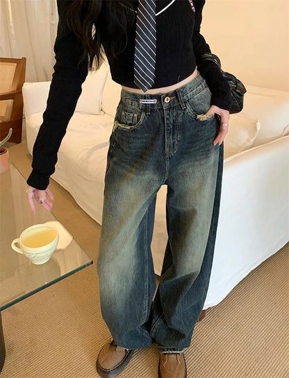 Women's Harajuku Style Loose Wide Leg Jeans Autumn Winter Street Fashion Retro Straight Loose Denim Trousers ﻿ - 𝐝𝐮𝐯𝐥𝐚𝐬𝐡𝐨𝐩.𝐜𝐨𝐦