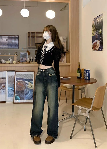 Women's Harajuku Style Loose Wide Leg Jeans Autumn Winter Street Fashion Retro Straight Loose Denim Trousers ﻿ - 𝐃𝐔𝐕𝐋𝐀𝐒𝐇𝐎𝐏