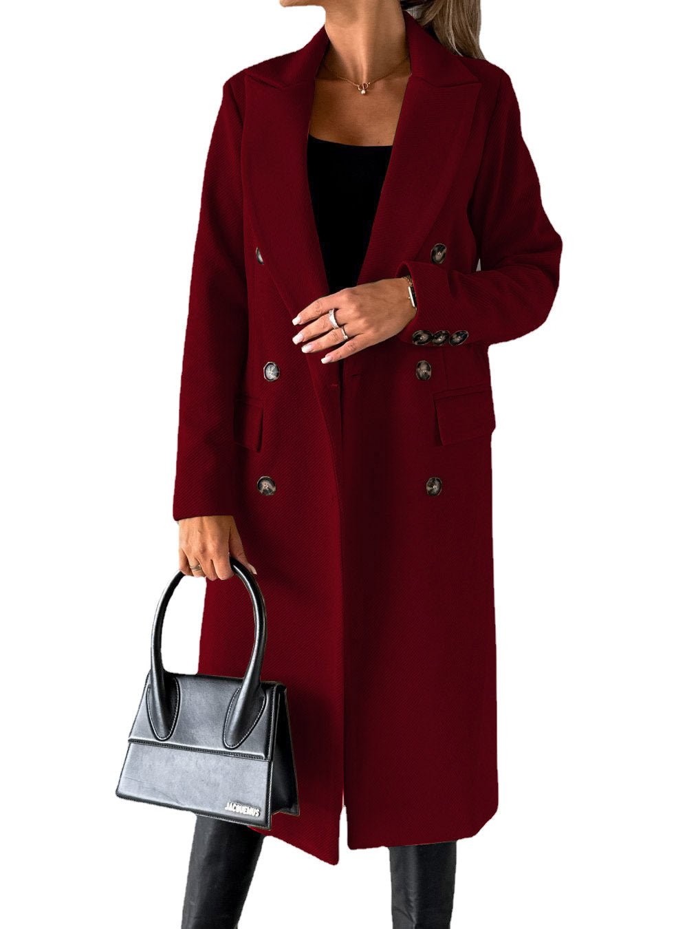 Women's Spring Fashion Wool CoatSolid Color Long Sleeve Double - Breasted Patch Pocket Versatile Outerwear - 𝐃𝐔𝐕𝐋𝐀𝐒𝐇𝐎𝐏