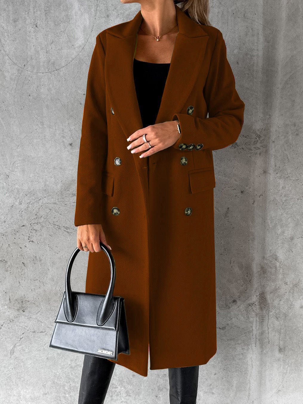 Women's Spring Fashion Wool CoatSolid Color Long Sleeve Double - Breasted Patch Pocket Versatile Outerwear - 𝐃𝐔𝐕𝐋𝐀𝐒𝐇𝐎𝐏