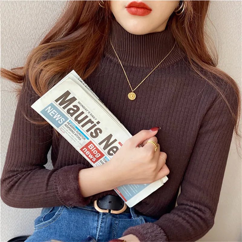 Women's Turtleneck Sweater Winter 2025 Retro with Velvet Lining Thickened Inner Wear Thermal Knitting Bottoming Shirt Pullovers - 𝐃𝐔𝐕𝐋𝐀𝐒𝐇𝐎𝐏