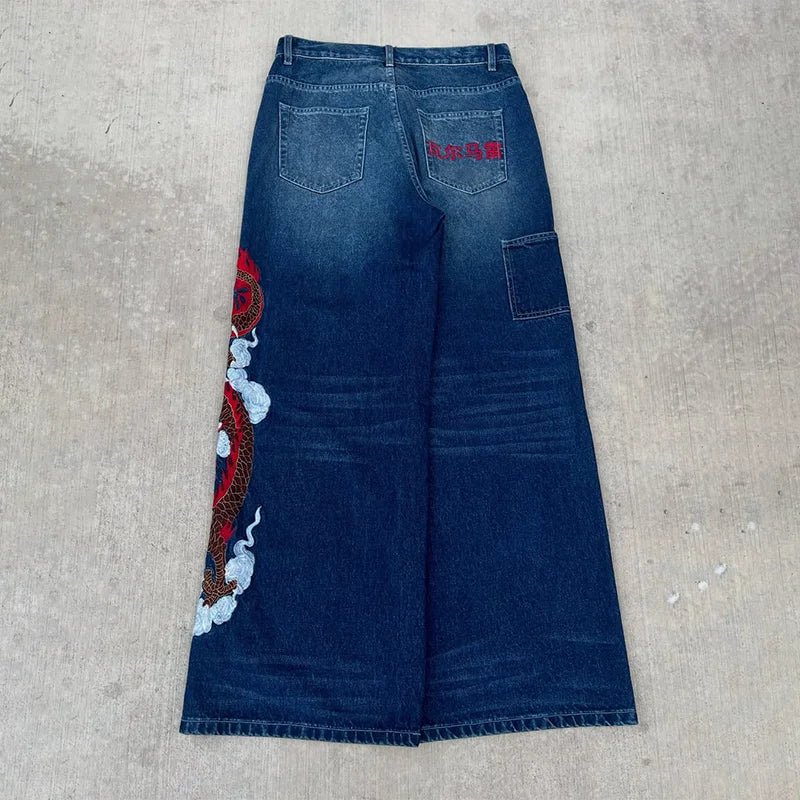 Y2K Vintage Light Blue Black Washed Jeans Tape Design Graffiti Letter Loose Fit Distressed Denim Streetwear Hip Hop Rock Unisex - 𝐝𝐮𝐯𝐥𝐚𝐬𝐡𝐨𝐩.𝐜𝐨𝐦